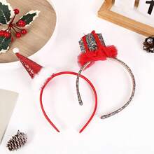 1 pieza Diadema con tema navideño, diadema con forma de gorro de Papá Noel, accesorios de pelo elegantes para fiestas de Navidad, actuaciones, disfraces y accesorios de Halloween - Blanco - Ver 4