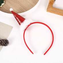1 pieza Diadema con tema navideño, diadema con forma de gorro de Papá Noel, accesorios de pelo elegantes para fiestas de Navidad, actuaciones, disfraces y accesorios de Halloween - Blanco - Ver 3