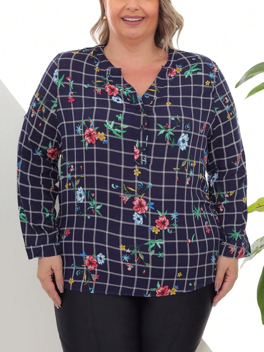 Plus Size Blouses - Màu xanh hải quân - Xem 1