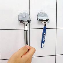 2 Soportes Para Maquinilla De Afeitar De Plástico Con Ventosa De Silicona Gris, Estante Para Maquinilla De Afeitar Con Succión De Ducha Reutilizable, Ganchos Para Tazas Para Cocina, Baño, Almacenamiento De Afeitado - Gris - Ver 3