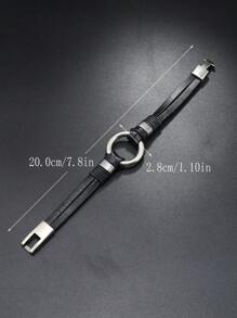 1pc Handmade Leather Punk Rock Style Metal Ring Bracelet For Men, Non-Adjustable Size, Suitable For Daily Wear - Brown - View 9