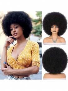 女式短非洲捲髮假髮大號彈性柔軟自然外觀黑色合成假髮女式