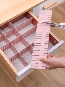 4pcs Plastic Drawer Clapboard DIY Grid Drawer Divider Household Necessities Storage Organizer Desk Storage Organization - Pink - View 4