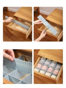4pcs Plastic Drawer Clapboard DIY Grid Drawer Divider Household Necessities Storage Organizer Desk Storage Organization - Pink - View 5