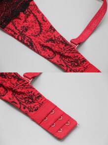French Lace Sexy Underwear Printed Bra, Absorbs Sweat,Breathable - Red - View 6