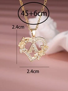 Tsnamer 1 Stück exquisiter Halskette mit kubischem Zirkonia-Initialen und herz-geschnitztem 26 Buchstaben A-Z sowie Blumen, Damen Schmuck für den täglichen Gebrauch
