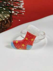 卡通壓克力聖誕樹薑餅男士戒指女士女孩雪人聖誕襪指環節日派對