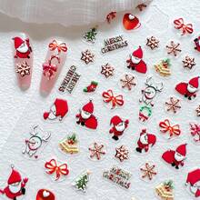 3 件裝 5d 浮雕聖誕聖誕老人、樹、禮品盒、馴鹿、花環、雪花圖案自黏美甲貼紙