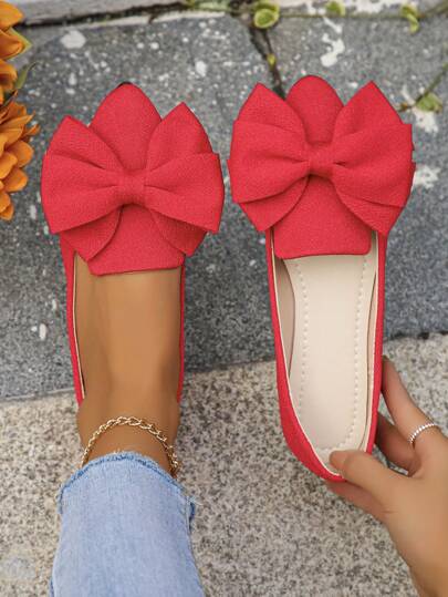 Women's Sweet & Fashionable Bowknot Detail Flat Comfortable Low Vamp Flats, Spring And Autumn, Casual And Versatile Loafers