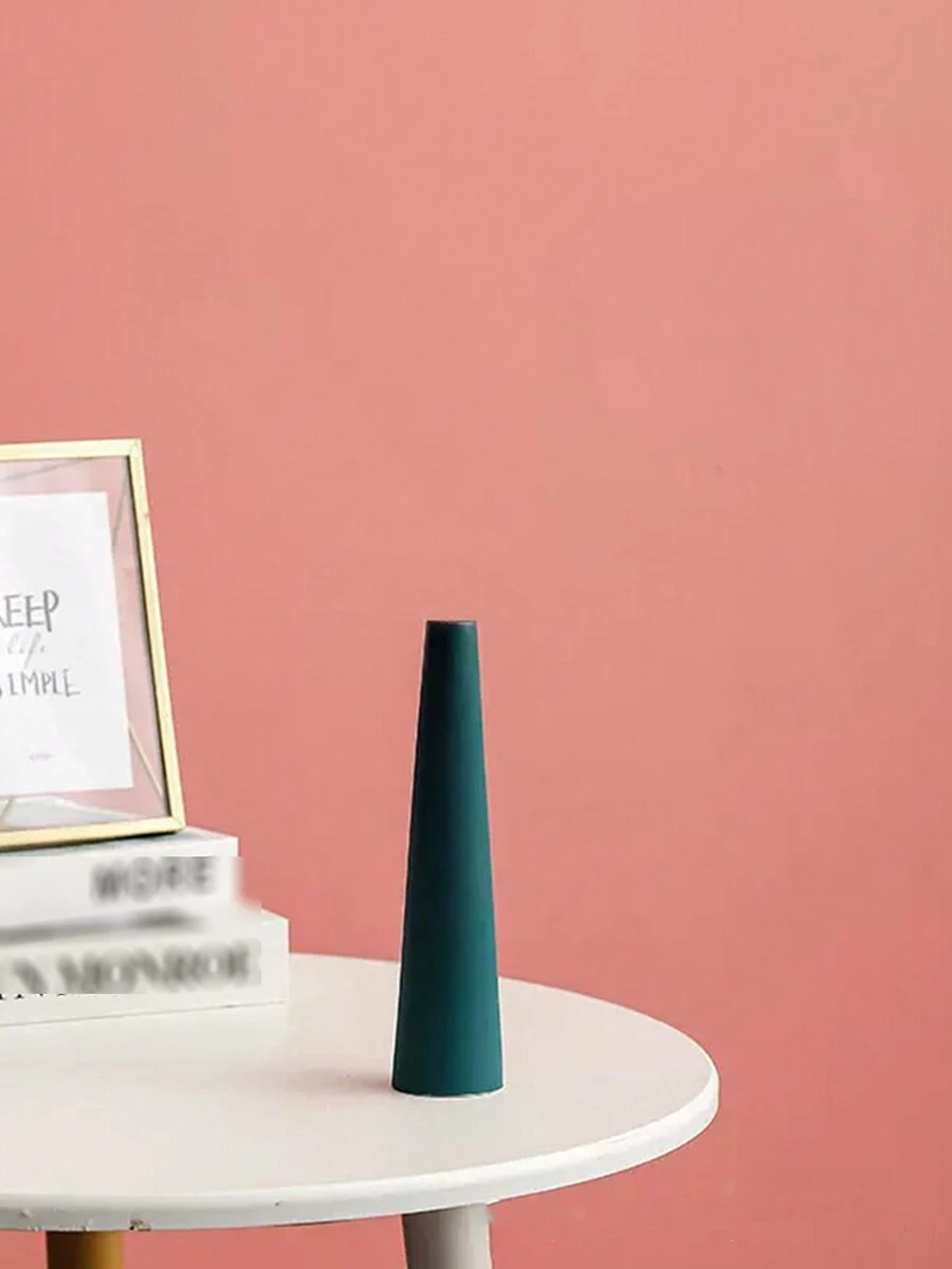 1pc Ceramic Small Slim Dark Green Vase - Dark Green - View 1