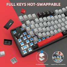 Ak871 Wireless Mechanical Keyboard, 87 Keys Tkl Hot-Swappable Gaming Keyboard, Dual Mode Bt5.0/2.4g, Detachable Frame, Usb Hub, Oem Keycaps, Customizable For Pc Ps4 - California Sunset & Blue Switch - California Sunset & Blue Switch - View 4