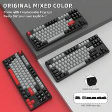 Ak871 Wireless Mechanical Keyboard, 87 Keys Tkl Hot-Swappable Gaming Keyboard, Dual Mode Bt5.0/2.4g, Detachable Frame, Usb Hub, Oem Keycaps, Customizable For Pc Ps4 - California Sunset & Blue Switch - California Sunset & Blue Switch - View 2
