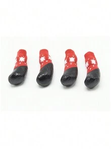 1set (4pcs) Christmas Themed Snowflake Pattern Waterproof Anti-slip Pet Outdoor Shoes Socks Suitable For Dogs Of All Sizes Outdoor Activities - Red - View 2