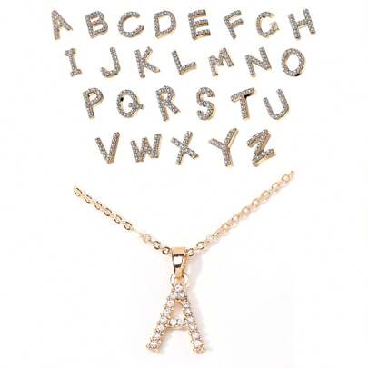 1 Stück Vollständig Mit Kristallen Verziertes Buchstabenanhänger Halskette