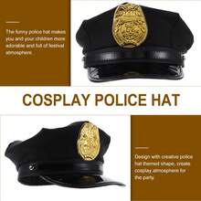 Black Octagonal Hat With Gold City Police Badge, Police Cap - Black - View 5