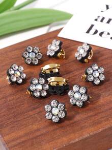 10pcs Glittering Rhinestone Flower Hair Clips - Multicolor - View 3