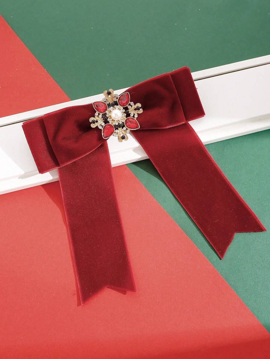 1pc Handmade Red And Green Woven Ribbon Multiple Layers Snowflake Inlaid Pearl Decorative Women's Collar Flower - Multicolor - View 1