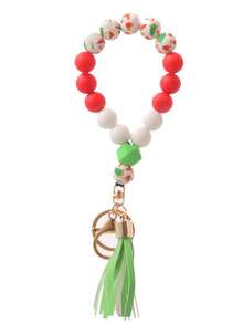 1 件新品矽膠珠流蘇手鍊、鑰匙圈、聖誕矽膠珠環、腕帶鑰匙扣