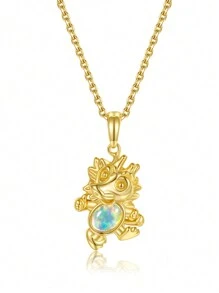 1入澳洲蛋白石鑲嵌手工原創設計吉祥十二生肖s925銀材質女童適用日常佩戴 - 金黃色 - 查看 5