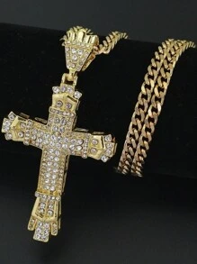 1 chiếc dây chuyền mặt thánh giá dành cho nam, phong cách Hip Hop, mặt dây chuyền pha lê sang trọng. - vàng - Xem 11