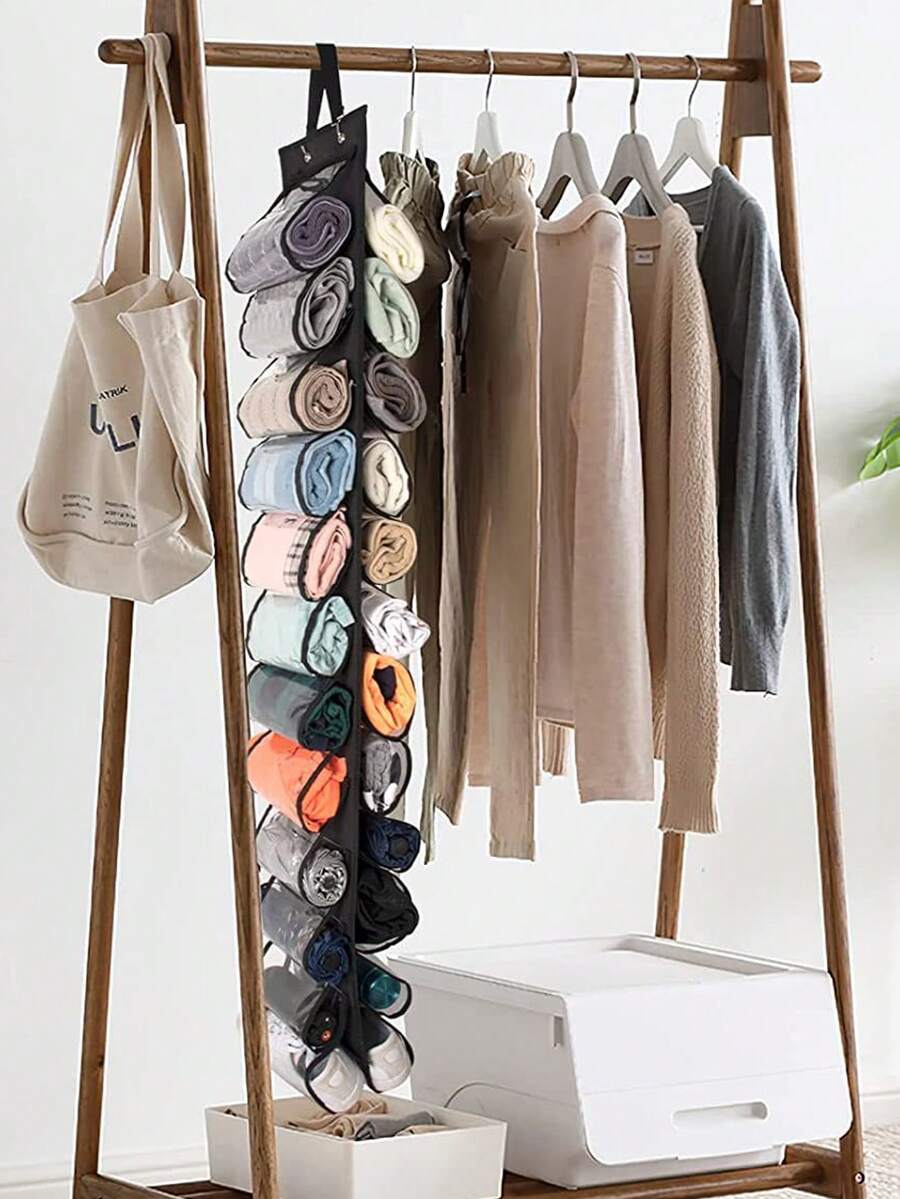 1入24格懸掛式衣櫥整理袋適用於褲襪、t恤、牛仔褲、圍巾、瑜珈褲