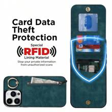A New Multifunctional Retro Style Zipper Flip Wallet, With Finger Ring Bracket, Full Cover Shockproof & Wear Resistant, High Fashion Tpu Phone Case, Suitable For Various Apple Models