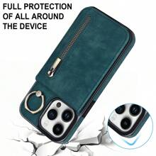 A New Multifunctional Retro Style Zipper Flip Wallet, With Finger Ring Bracket, Full Cover Shockproof & Wear Resistant, High Fashion Tpu Phone Case, Suitable For Various Apple Models