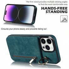 A New Multifunctional Retro Style Zipper Flip Wallet, With Finger Ring Bracket, Full Cover Shockproof & Wear Resistant, High Fashion Tpu Phone Case, Suitable For Various Apple Models