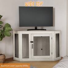 52inch Corner Dog Crate Furniture, Wooden Dog Kennel Furniture With Mesh, Decorative Wood Dog House For Indoor Use, Dog Crate For Small/Medium/Large Dog, Perfect For Limited Room - 白色 - 查看 7