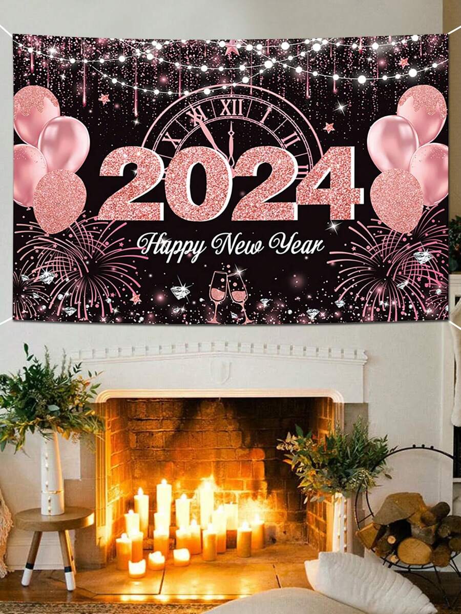 1 Stück Rosa 2024 Luftballons Neujahr Party Hintergrund Dekoration Vliesstoff Hintergrund Tuch Für Neujahr Urlaub Atmosphäre Dress Up Fotografie Studio Hintergrund Hintergrund - B Neujahrshintergrundstoff 014 - Übersicht 1