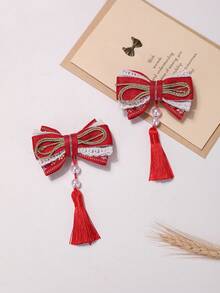 2 件裝女式中式流蘇髮夾,古風,紅色,節慶裝飾品,髮飾