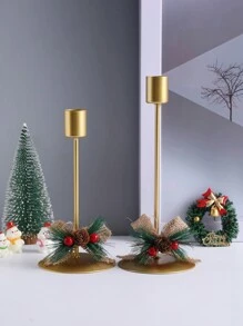 2pcs Wrought Iron Simple Style Christmas Pinecone Decor Candle Holder - Red - View 5