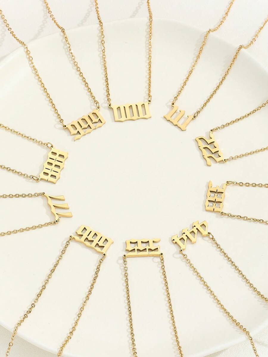 1個精鋼幸運號碼項鍊,男女適用,000-999,復古毛衣鏈,周年紀念禮物