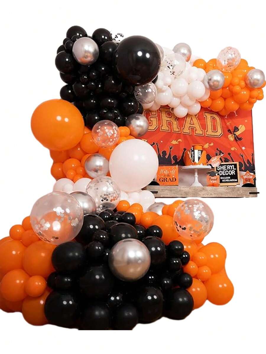 100入組雙層充氣橙色氣球和花環,橙色、白色和黑色氣球,適用於嬰兒派對、生日派對、新娘婚禮派對