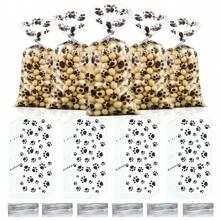 50/100 件狗爪印禮品袋、餅乾/糖果袋、帶爪印的玻璃紙零食袋、帶麻線領帶的粘合密封袋、非常適合寵物零食、派對禮物、禮物、黑色、適合所有場合