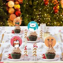 12入組聖誕主題描繪的圓形紙杯蛋糕托盤,適合節日派對杯子蛋糕裝飾