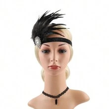1920s Gatsby Feather Headband - Black - View 4