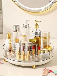 1pc Storage Rack, Rotatable Storage Tray, Desk Top Storage Box, Suitable For Cosmetics, Skin Care Products, Perfume, Seasoning Tank, Hand Sanitizer, Suitable For Kitchen, Bathroom, Cabinet, Dressing Table, Living Room - Clear - View 5