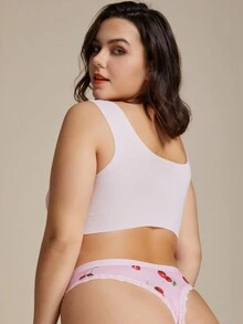 Morvia 3pcs Women Plus Size Contrast Lace Thongs Cute Red Lips & Strawberry & Cherry Pattern Multicolored Things - Multicolor - View 2