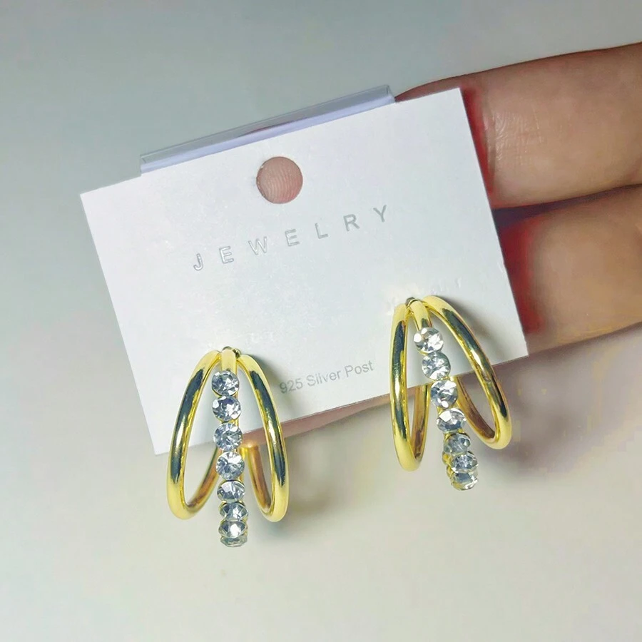 Rhinestone Decor Layered Cuff Hoop Earrings