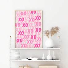 3入組粉紅塗鴉開心臉心臟時尚畫,時尚牆藝海報高清帆布印刷現代畫,女孩房間家居裝飾酒吧甜美宿舍裝飾,無框