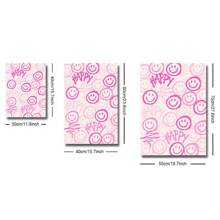 3入組粉紅塗鴉開心臉心臟時尚畫,時尚牆藝海報高清帆布印刷現代畫,女孩房間家居裝飾酒吧甜美宿舍裝飾,無框