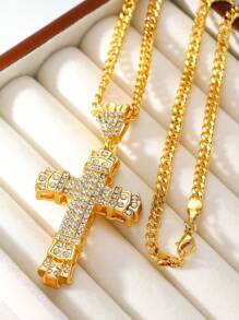 1 chiếc dây chuyền mặt thánh giá dành cho nam, phong cách Hip Hop, mặt dây chuyền pha lê sang trọng. - vàng - Xem 6