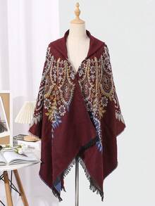 女士孔雀羽毛披肩,適合拍照,適合所有季節 - 酒紅色 - 查看 4