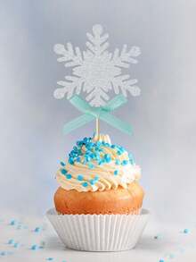 12 件/套圣诞蓝色和粉色蝴蝶结、银色雪花纸蛋糕装饰、圣诞主题性别揭秘派对蛋糕装饰品 - 銀色 - 查看 4