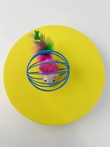 1pc Cat Mouse Toy With Feather Tail For Interactive Play, In Cage-shaped Design - Blue - View 1