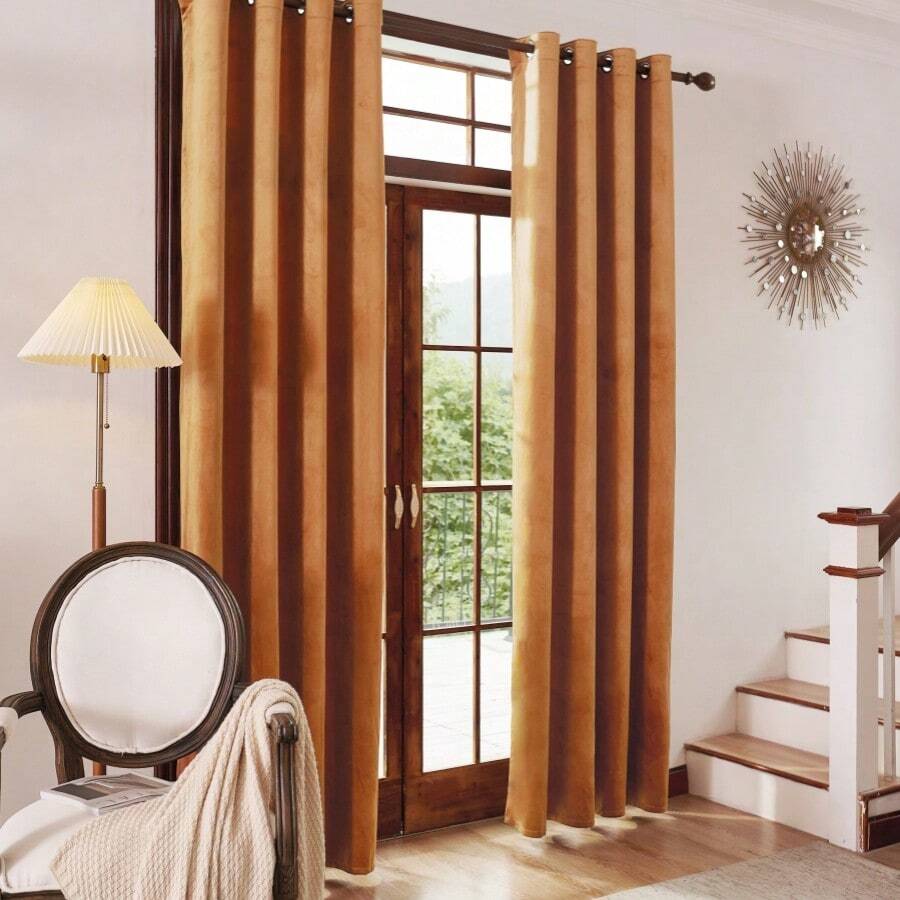 Orange Velvet Fashionable Window Curtains - Orange - View 1