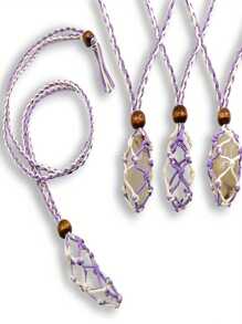 1個水晶項鍊繩,空石頭架,可調節的水晶架,編織項鍊可調節長度水晶石幸運石吊墜網繩項鍊,適用於珠寶製作diy - 紫色 - 查看 7