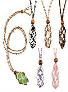 1個水晶項鍊繩,空石頭架,可調節的水晶架,編織項鍊可調節長度水晶石幸運石吊墜網繩項鍊,適用於珠寶製作diy - 紫色 - 查看 1