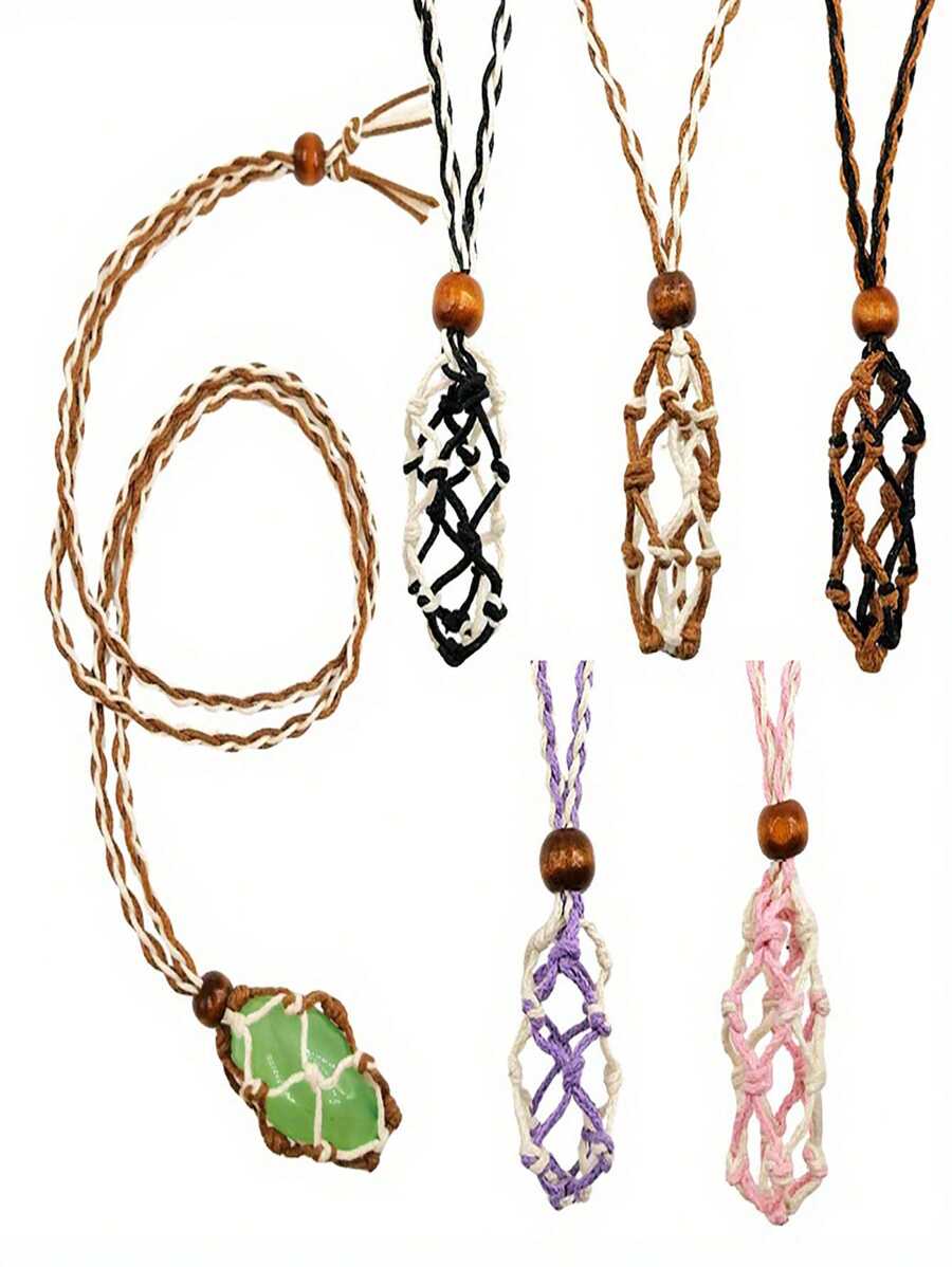 1個水晶項鍊繩,空石頭架,可調節的水晶架,編織項鍊可調節長度水晶石幸運石吊墜網繩項鍊,適用於珠寶製作diy - 紫色 - 查看 1